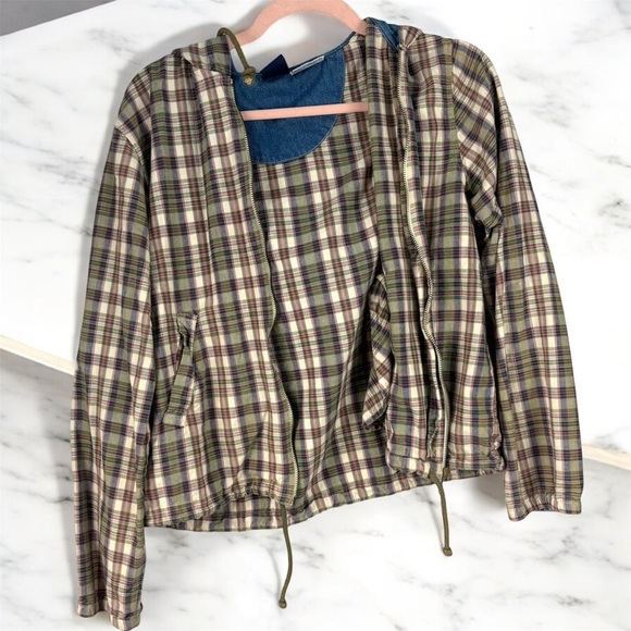 VTG DCC Plaid Zip-Up Hoodie 100% Cotton W/ Drawstring Hood and Waistband M - Picture 6 of 9